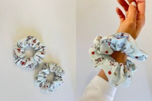 Handmade fabric scrunchie, a free beginner sewing pattern
