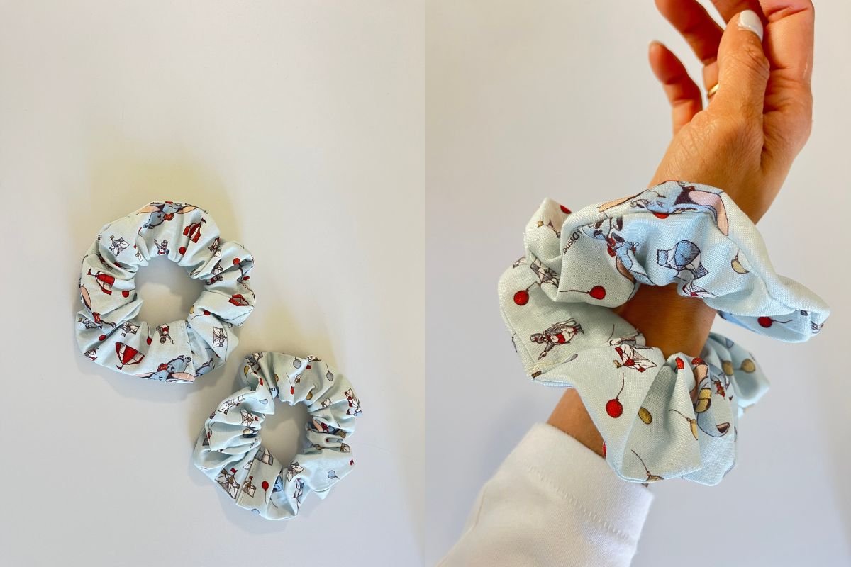 Handmade fabric scrunchie, a free beginner sewing pattern